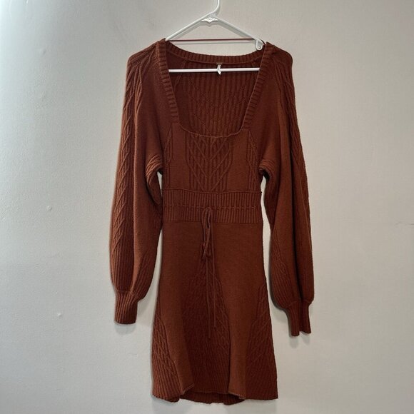 Free People Emmaline Mini Sweater Dress Cut Out‎ Back in Burnt Orange Small - Picture 4 of 10